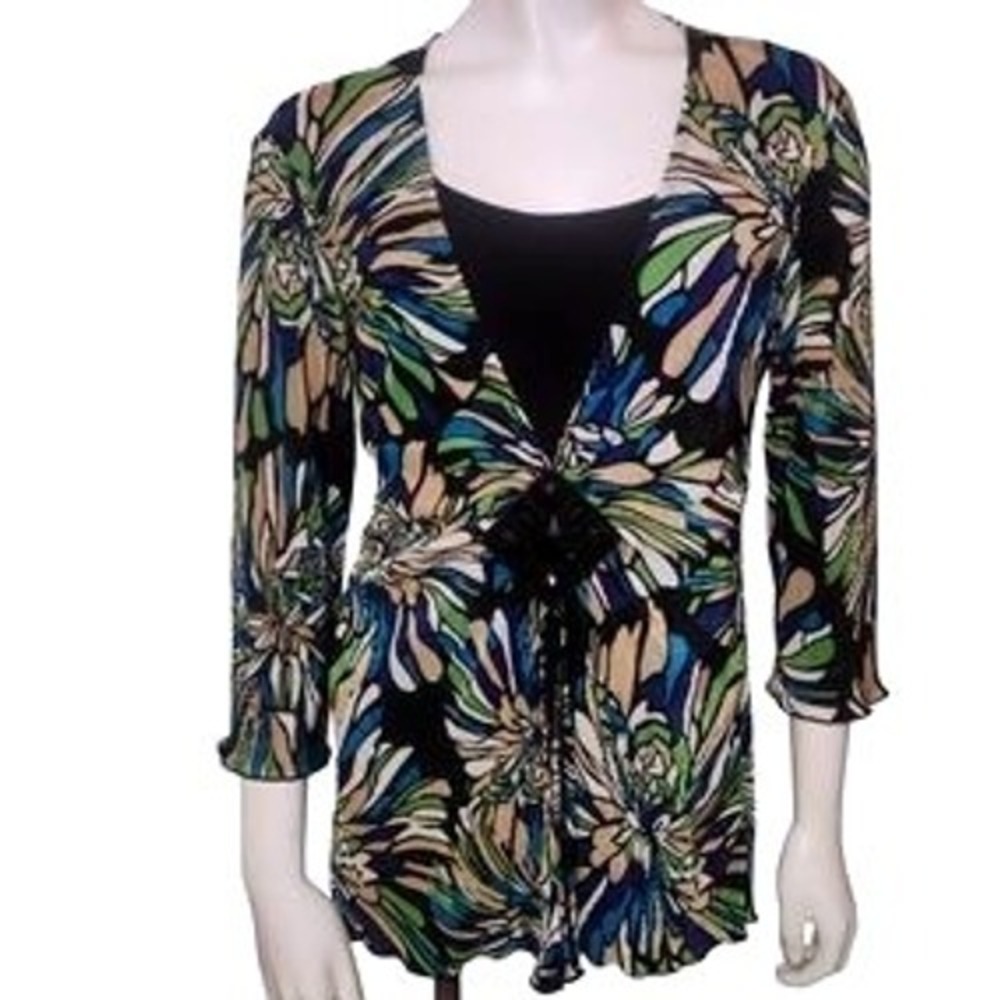 Fashion Bug Women's 1X Pleated Floral Print 3/4 Sleeve Blouse Bold Layered